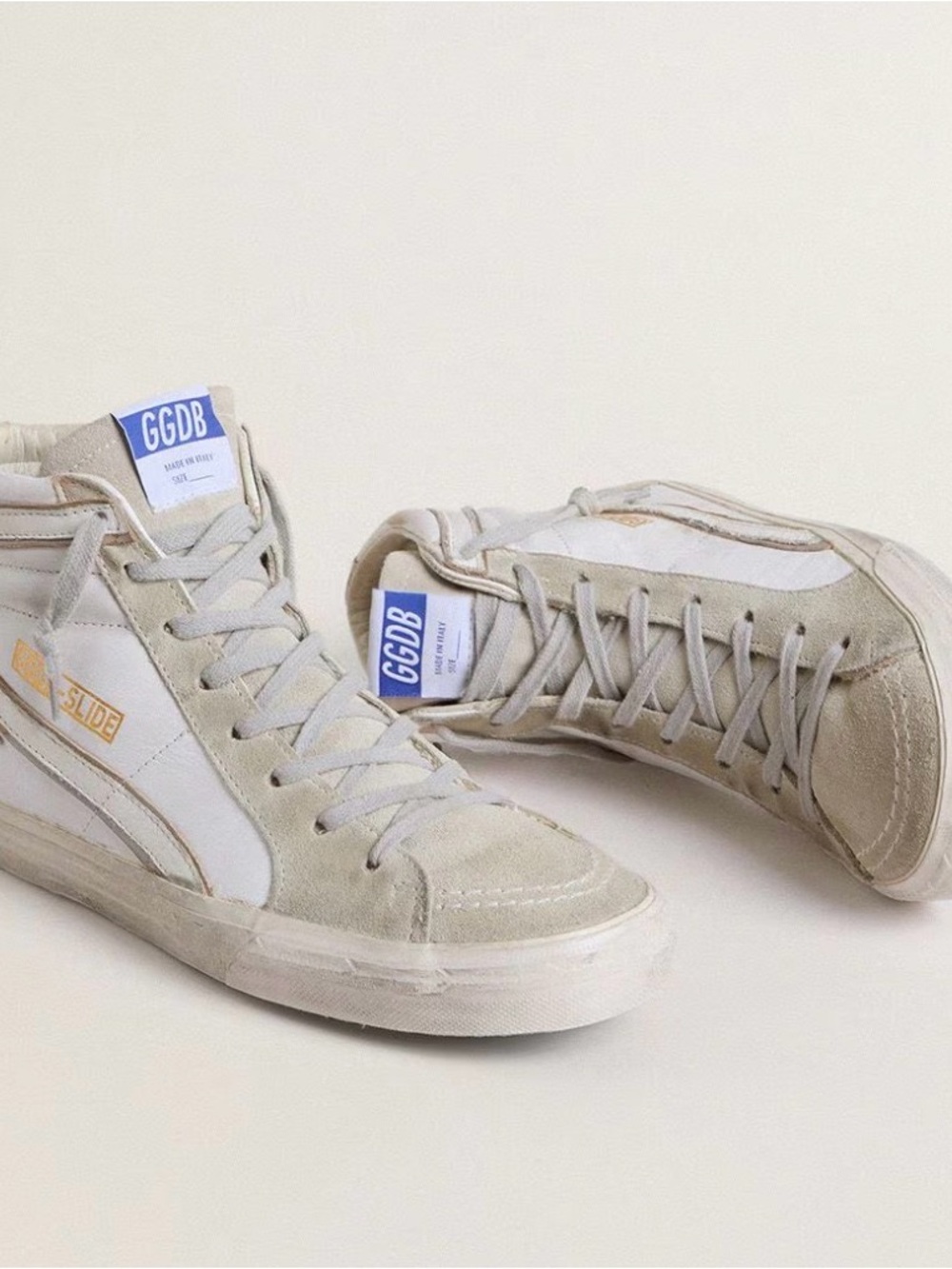 GGDB Slide High-Top Sneakers in Off-White & Beige